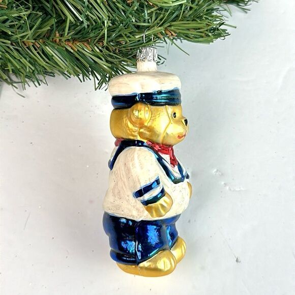 Navy Teddy Bear Glass Christmas Ornament made in Germany Hand Painted - Picture 4 of 9